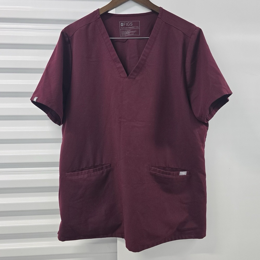 FIGS Technical Collection Scrub Top Burgundy XXL V-Neck Medical Uniform